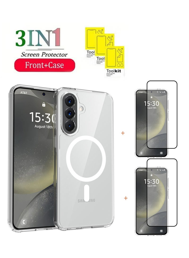 X-level Samsung Galaxy A57 Case with 2 HD Tempered Glass Screen Protector | 3-in-1 Bundle, MagSafe-Compatible Rugged Shockproof Cover, Anti-Yellowing Clear Bumper Case, Anti-Scratch & Anti-Fingerprint Design Mobile Accessories (Clear Magnetic) - Image 1